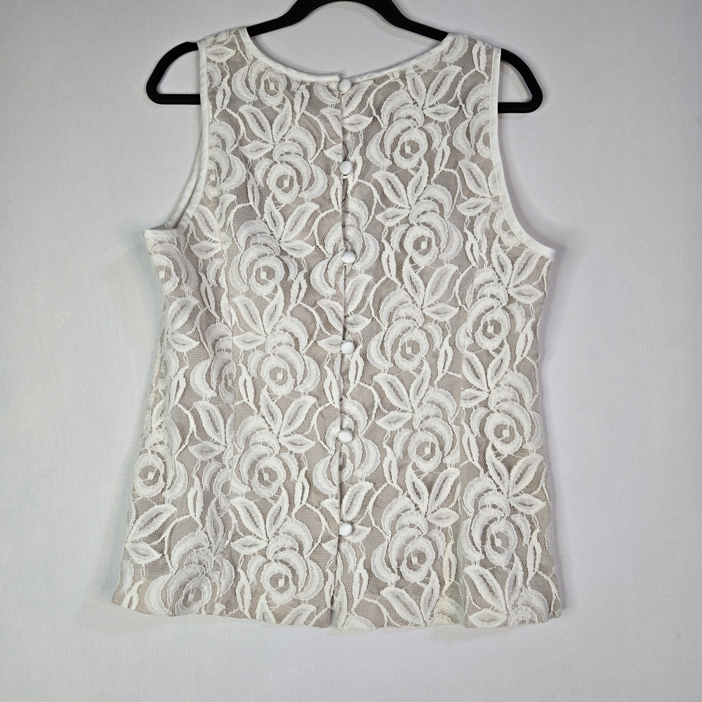 Banana Republic Size 12P Lace Overlay Sleeveless Top, Back Covered  Buttons - Picture 6 of 8